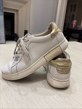 Kate Spade Size 8.5 White Sneakers with Gold Heel Tab